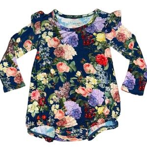 Posh peanut Carmen blue Floral Long Sleeve bubble romper 12-18 months